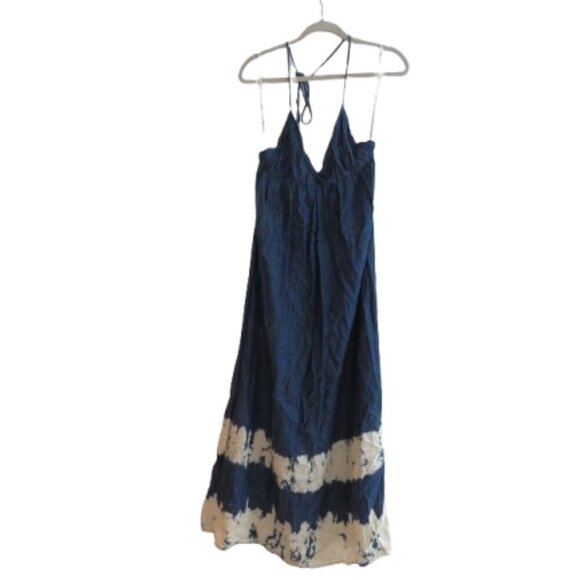 YOUNG FABULOUS & BROKE Denim Tie Dye Maxi Halter Dress Grunge Y2K - Size S - Picture 1 of 12